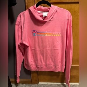 Champion brand hoodie. Size: small, color:pink. Lightweight and comfy.